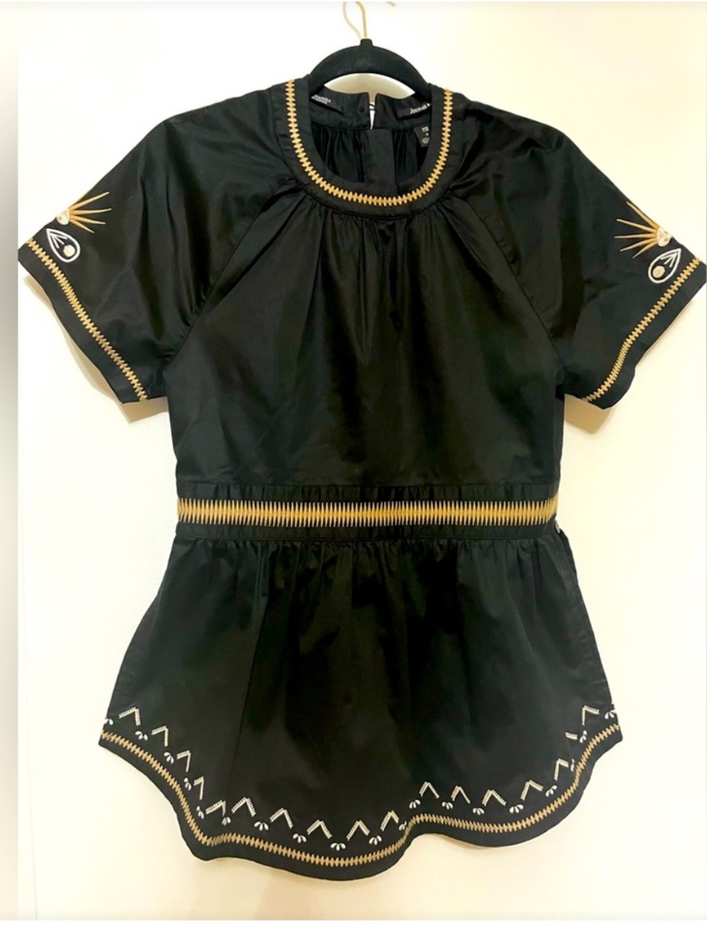 Scotch & Soda Journee Au Soleil Black Peplum Top with Gold Embroidery XS